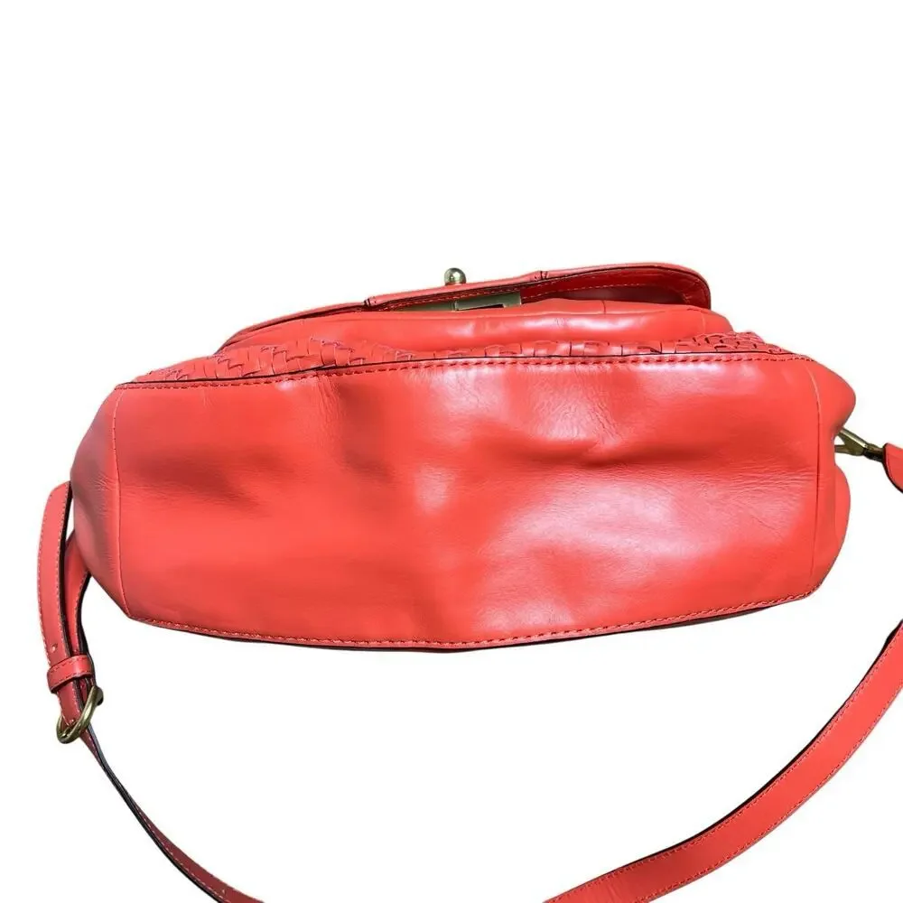 Coach Kristin Orange Woven Leather Double Handles Satchel Shoulder Bag
